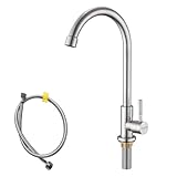 KirlystonE Cold Water Only Kitchen Faucet, Solid Stainless Steel Bar Deck Mount Cold Faucet for Outdoor Sink with Supply Line