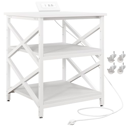 Image of METYERRY 24 inchx23.6 inch Large Printer Stand with Power Outlet, 3 Tier Cart