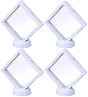 Clispeed 8pcs 3D Floating Frame Display Holder Jewelry Box with Stand Dresser Organizer for Ring Necklace Medallions Coin Collectibles White