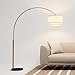 Brightech Mason Arc Floor Lamp - Modern Corner Standing Lamp with Unique Hanging Drum Lamp Shade for Living Room - Bright Overhead, Curved Hanging Light for Bedroom. Library, Den - Bronze