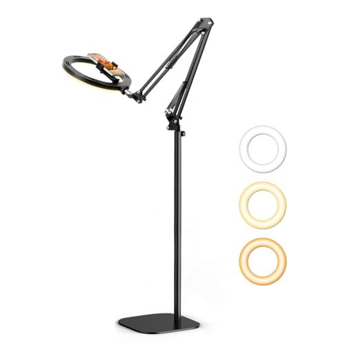 【ライト・撮影・俯瞰・動画照明用】リングライト 10インチ スマホ撮影スタンド - Evershop 自撮り・動画撮影用照明ライト、360°調整可能な金属アーム、3色モード・30段階調光、PC・パソコン・オンライン会議・配信用ライト、メイク用・俯瞰撮影・手元撮影、カメラ・スマホ・LEDビデオライト、web会議用、化粧用スタンド付き