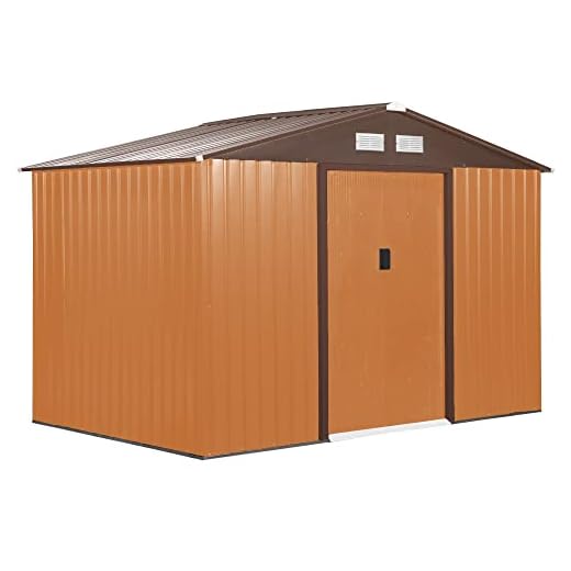 Outsunny Casetta da Giardino 4.9 m² con Fondazione, 4 Prese d'Aria e 2 Porte Scorrevoli, Capanno Porta Attrezzi in Lamiera d'Acciaio, 277x195x192 cm, Giallo