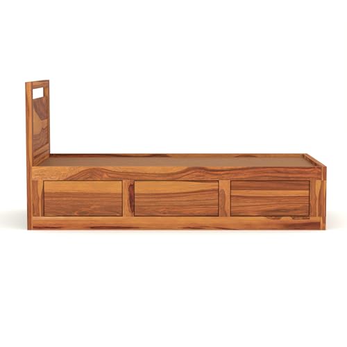Image of Solid Sheesham Wooden Bed 6X4 Single Bed with Box Storage for Bedroom - Single Cot Wooden BedSingle Size for Living Room Guest Room - 12 Month Warranty (Henry Honey, 6X4 Box)