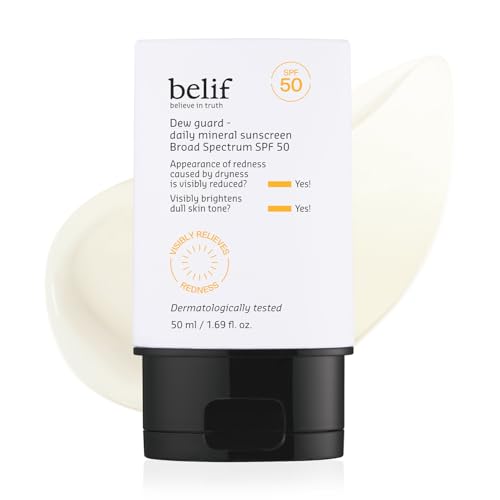 Image of belif Dew Guard - Daily Mineral sun SPF 50 Hydrating Niacinamide Sunscreen (1.69 fl. oz) - Daily Broad Spectrum, Reduces Redness, No-White Cast, Non-Greasy, Korean Skincare