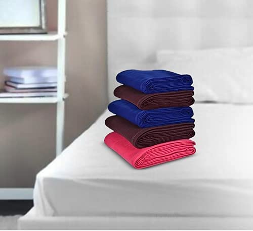 Image of Humic Fleece 250 TC Single Bed Blanket 250 TC - Set of 5 (2 Blue, 2 Brown, 1 Red)