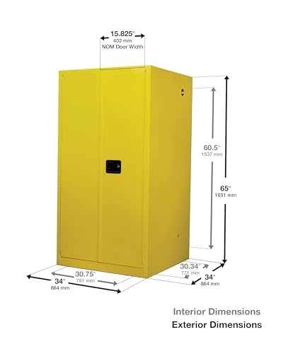Image of Eagle American Made 60 Gallon Flammable Liquid Storage Cabinet, Manual-Close Fireproof Cabinet for Schools, Garages, Manufacturing Facilities, 34 inch x 34 inch x 65 inch, 1961X