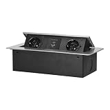 Miratic Regleta Enchufes - Empotrable Mesa - Enchufe Multiple con Borde Plano Fresado Regletas Enchufes con Cargador USB 2 2P+Z (Schuko) 2X USB (typ A+C; 3,6A) - Ideal para Oficina y Hogar