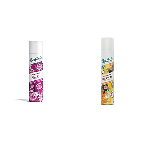 Batiste Dry Shampoo in Blush, Floral & flirty Fragrance, No Rinse Spray, 350ml & Dry Shampoo in Tropical, Coconut & Floral Fragrance, No Rinse Spray, 350ml