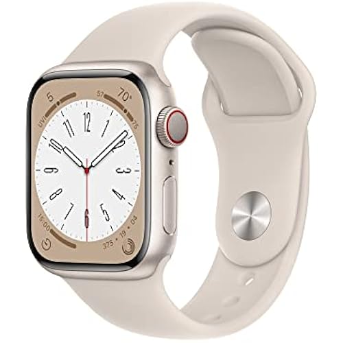 Apple Watch Series 8 [GPS + Cellular, 41mm] Starlight Aluminum Case with Starlight Sport Band, M/L (Renewed)