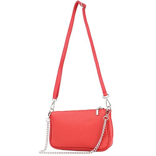 modamoda de - T237 - Bolso bandolera pequeño pequeño de piel italiana, rojo brillante, small