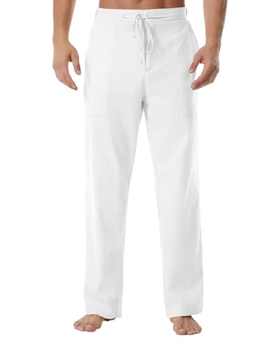 Wangdo Men's Linen Pants Casual Beach Yoga Baggy Trousers Summer Lightweight Elastic Drawstring Waist Pants with Pockets2