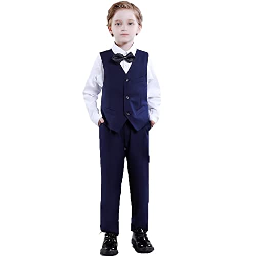 Lopen Stu Kids Suit Slim Fit Boys Suits Size 2T Navy Blue Vest Pants Set For Toddler Boy First Communion Outfit #TOP5