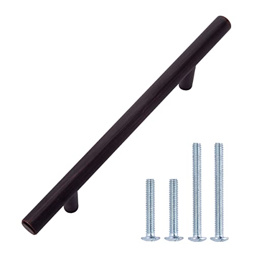 Image of South Main Hardware Euro Bar Cabinet Drawer Pull Handle (3 /8 inch Diameter), 6.13 inch Length (3.75 inch Hole Spacing Center), Oil Rubbed Bronze Finish, Mounting Hardware Included 10-Pack