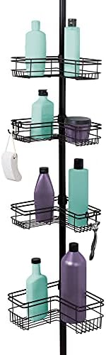 Zenna Home Tension Pole Shower Caddy, 4 Corner-Hugging Basket Shelves, Adjustable, 60 to 97 Inch, Bronze