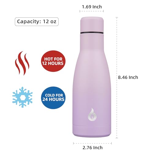 Image of BJPKPK Insulated Water Bottle 12oz Small Stainless Steel Water Bottles Reusable Metal Thermal Keep Cold and Hot,Dreamy Purple