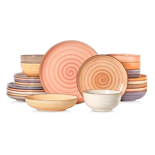 Image of Selamica Ceramic Plates and Bowls Sets,24 Pieces Dinnerware Sets for 6,Scratch Resistant Dish Set for holiday gathering,Dishwasher & Microwave Safe, Maillard