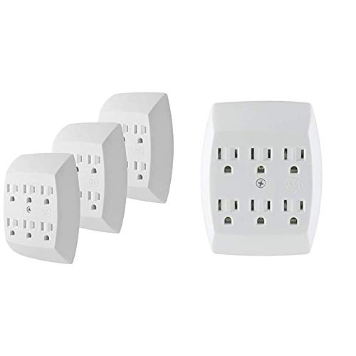 GE 6-Outlet Adapter, 3 Pack, 3-Prong, Grounded, Wall Charging Station, 51532, Standard | White & 6 Outlet Adapter, 3 Prong Outlets, Grounded, Wall Charger, Charging Station, White, 54947