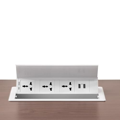 Prise de bureau à bascule intégrée escamotable blanche pour meuble - 2