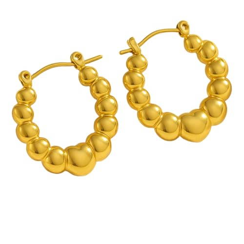 Image of KIMTI Gold Plated Hoop Earrings for Women - 18K Gold Plated Round Chunky Hoops | Lightweight Anti Tarnish Hypoallergenic Korean Style | Daily Wear Earrings for Girls and Women