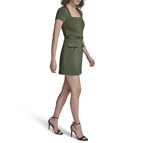 BCBG Women's Cap Sleeve Square Neck Belted A-line Mini Dress3
