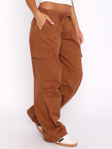 Cargo Pants for Women Low Waisted Casual Parachute Pants Baggy Wide Leg Y2K Streetwear with 6 Pockets2
