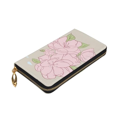 Leather Women Wallets, Long Credit Card Holder, Divided Peach Blossoms Print Billfold Clutch & Travel Purse Large Capacity3