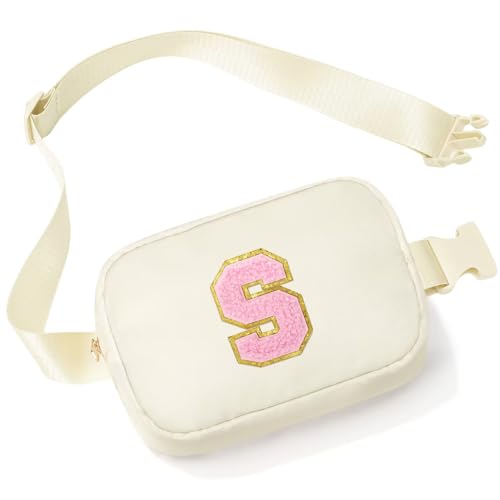 YOOLIFE Geschenk Mädchen 3 4 5 6 7 8 9 10 11 12 Jahre - Buchstaben Bauchtasche Kinder Mädchen Gürteltasche Personalisiert Teenager Geschenke für Frauen Freund Schwester Mama Beige Buchstaben S
