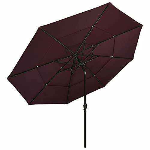 Sombrilla de 3.5 m CLSDRZC de 3 niveles con mástil de aluminio color rojo burdeos 2