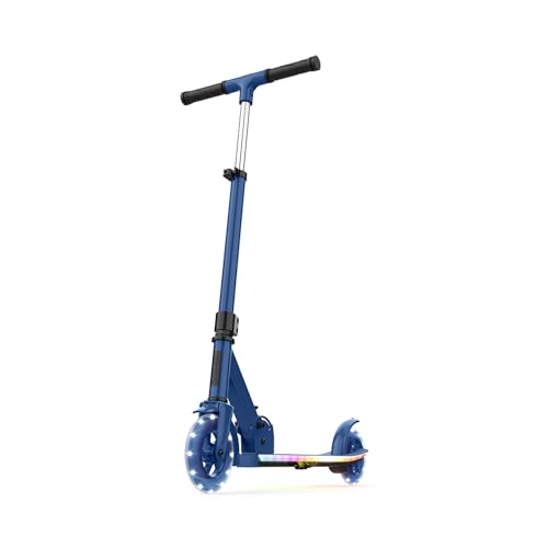 Jetson Highlight 2-Wheel Kick Scooter, Kinetic Lights on Deck and Wheels, 6 Inch Wheels, Rear Brake, Easy-Folding Mechanism, Ages 6+, Blue, JHGLT-BLU