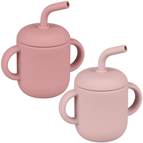 Image of Mintlyfe Toddler Training Cup, 100% Food Grade Silicone, 180ml Straw Cup with Handles for Boys and Girls, Unbreakable (Blush/Mauve)