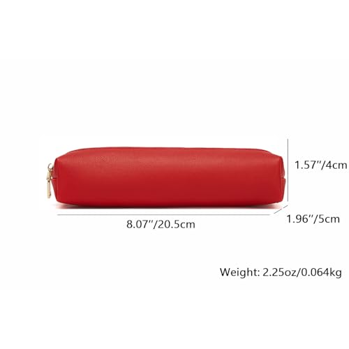 Image of Faux Leather Color Pencil Case Multifuncional and Simple with Zipper for School (Bright Red)