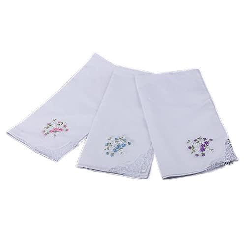 Pack of 12 Retro Flower Embroidery Cotton Handkerchiefs Soft White Hanky for Women-image-45