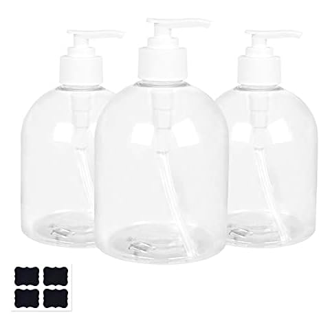 Yishik 16oz Clear Empty Plastic Shampoo Pump Bottles,3 Pack 500ml Refillable Cylinder Bottle for Shampoo,Lotions,Conditioner & Wash Shower Dispenser(4 Labels as gift)… Cover