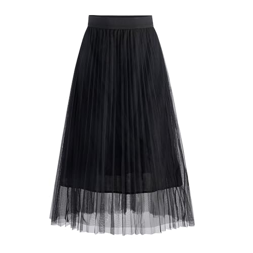 Summer Flairy Solid Elastic Waist Tulle All Match Girl Midi Gauze Skirt