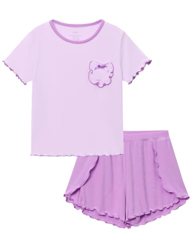 Toddler Girls Pajama Set Short Sleeve Tee Shorts Pajamas Ruffled Summer 2 Piece Sleepwear, Viscose from Bamboo