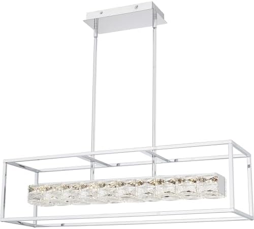 Quoizel Platinum Dazzle Modern Crystal-Glass LED Island Chandelier, 36 Inch Polished Chrome Linear Chandelier, 32W, Max Hanging Height 50", Ceiling Light for Kitchen, Foyer, Entrance or Living Room