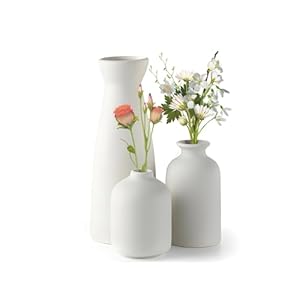 3 PCS Decorative Vase, White Ceramic Vase, Nordic Minimalism Style Ceramic Vases, Set of 3 Flower Vases Home Décor for Living Room, Dining Table, Office Bedroom Shelf Decor Entryway, Console