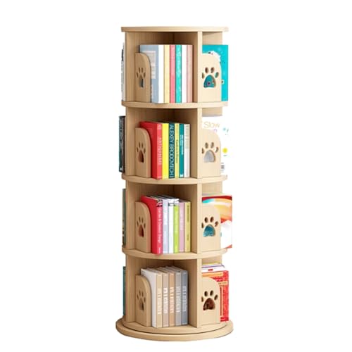 Estante de almacenamiento de esquina pequeño, estantería giratoria redonda con exhibición de 360°, estantería giratoria de madera de 4 niveles para sala de estudio y dormitorio Estante para libros