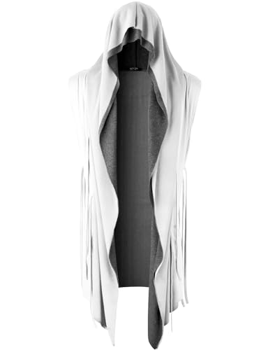 GIVON Men's Long Hooded Cardigan with Cinched Waist Strap Layered Design Sleeveless Cut Off Dark Gothic Style2