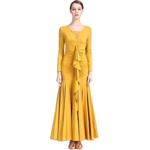 DYYEUAVT Traje de Baile de salón de Moda for Dama, Vestido de Licra for Mujer, Vestidos de competición de Baile de salón.(Yellow,XXL)