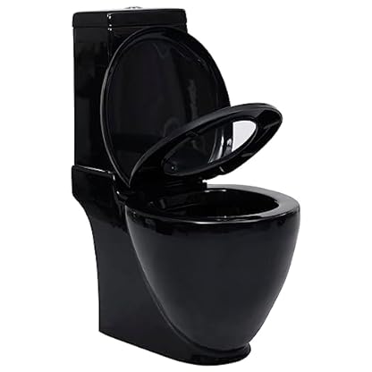 AJJHUUKI WC Keramik WC Badezimmer Rund WC Boden Wasserfluss Schwarz – Bild 4