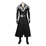 Cosplay costume Sephiroth Black One-Wing Fantasy Warrior Cosplay Costume with Long Coat (Male XL)