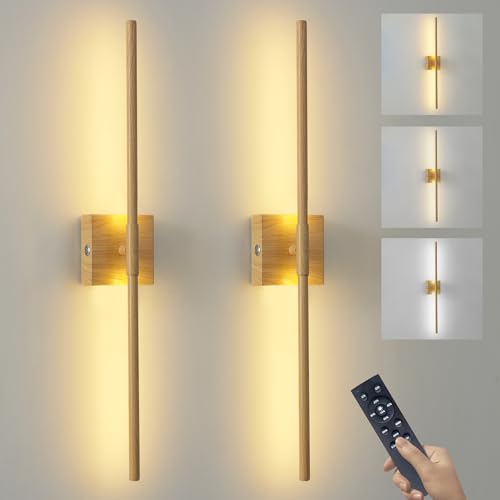 Image of 15800 mAh Battery Operated Wall Sconces with Remote Control Dimmable Battery Powered Cordless Rechargeable Wall Sconces Set of Two 3000K LED Log Burlywood Wireless Wall Light for Living Room