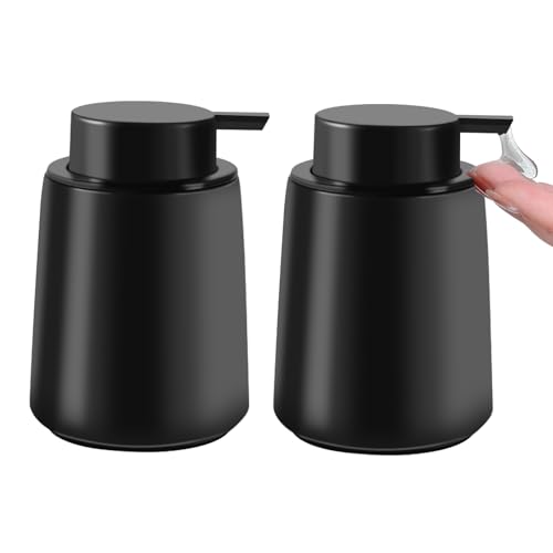 WIYETY Juego de 2 dispensadores de jabón de cerámica negra mate, 400 ml, dispensador de detergente, dispensador de loción, accesorios para el hogar, adecuado para jabón de manos, champú, gel de ducha