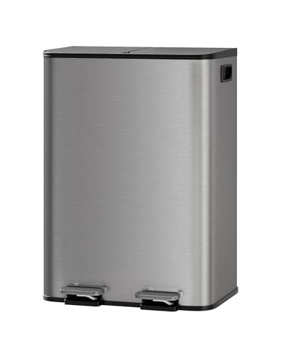 Caneca de basura rectangular 60 L con doble compartimento gris