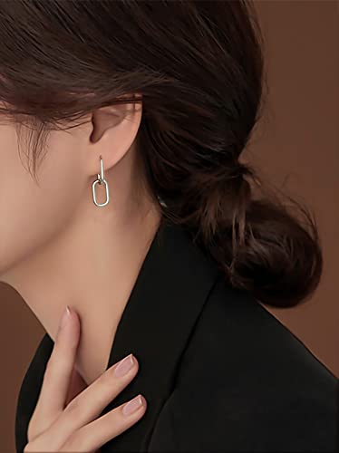Reffeer 925 Sterling Silver Link Chain Earrings Hoop for Women Teens U Hoop Earrings Minimalist Huggie Drop Earrings3