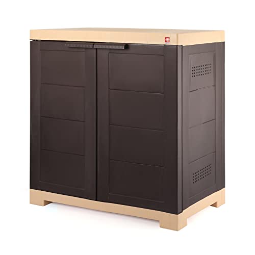Image of Cello Novelty Compact Plastic Cabinet with Dustproof Doors| 3 Year Warranty | Almirah, Cupboard, Wardrobe for Home, Living Room, Bedroom, Kitchen, Office, Outdoor| Brown & Beige Colour