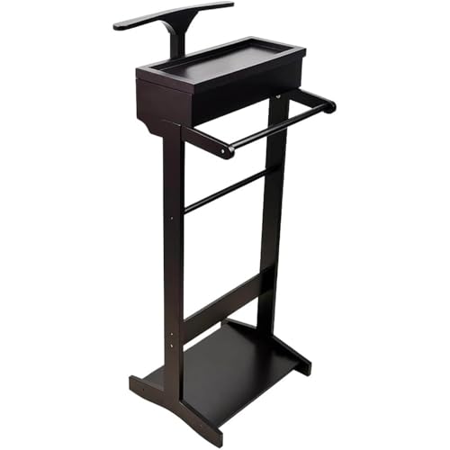 BESTXH GaláN De Noche para Hombre, Perchero con Bandeja Superior, Caja De Almacenamiento Abatible, Sostenedor del Sombrero Perchero, Ganchos para Corbatas Y Cinturones Y Zapatero,Negro