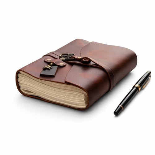 Image of Leather Journal 5 inchx 7 inch Genuine Leather Journaling Notebook with Decro Key for Men /Women 240 Pages Handmade Leather Bound Journal for Diary Travelling,Office
