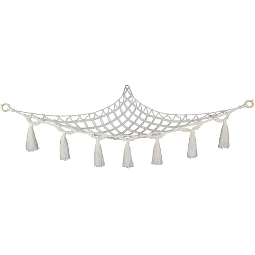 Image of Mingtex Macrame Toy Hammock - for Stuffed Animals and Plush Toys, Soft Net Storage with Wooden Photo Clips, Soft Corner Hanging Netting, White Large